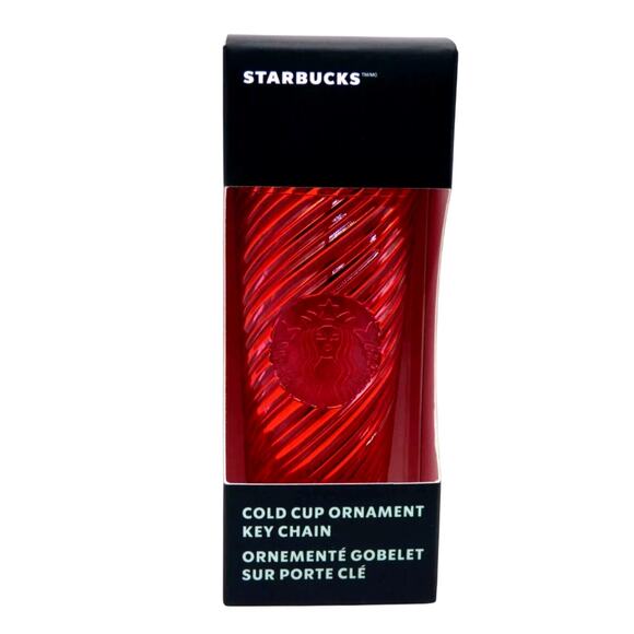 Starbucks 2024 Red Swirl Christmas Holiday Cold Cup Ornament Keychain New - Picture 1 of 4
